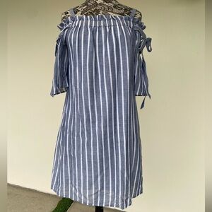 Blue and White Striped Off-Shoulder Dress by Lucky Brand size medium.